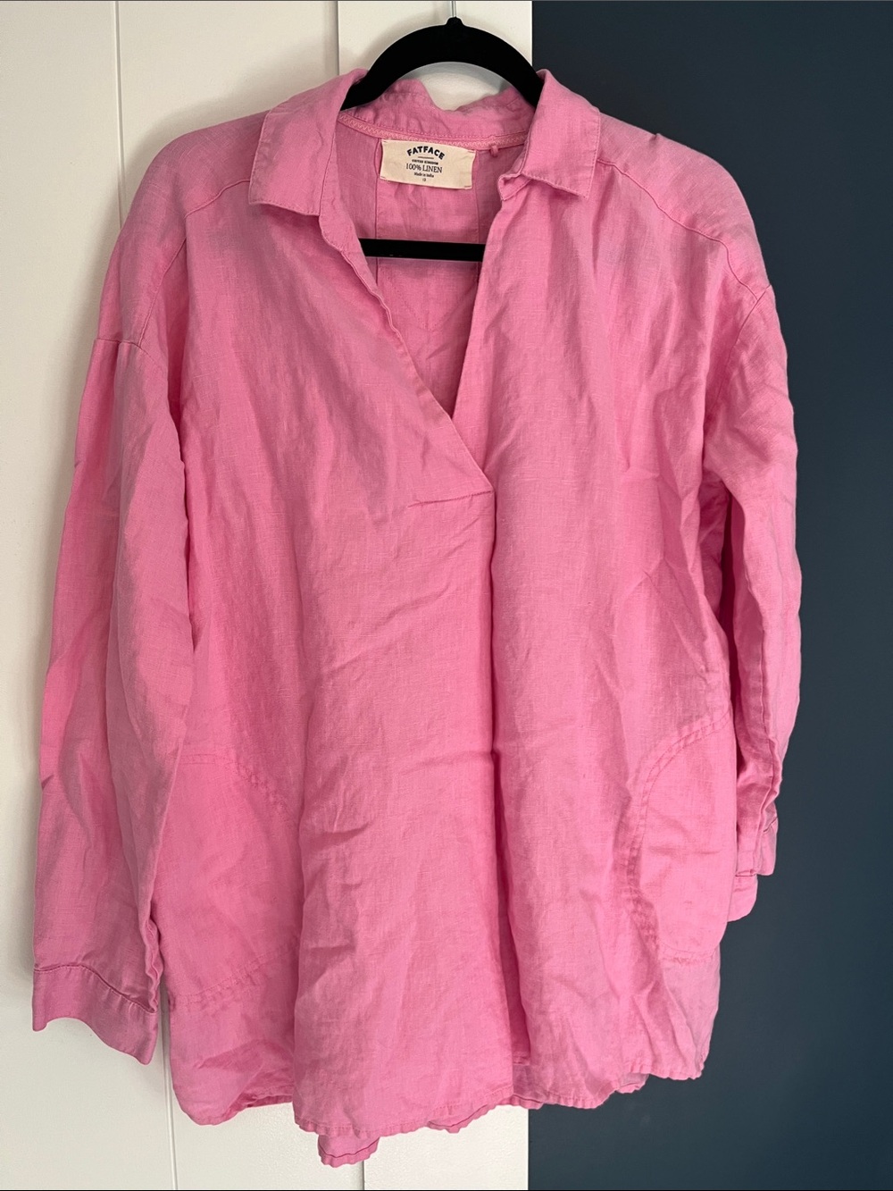 Fat Face Bright Pink Linen Collared Tunic
